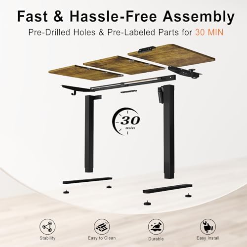 48 Inch Height Adjustable Desk for Home, Dark Walnut