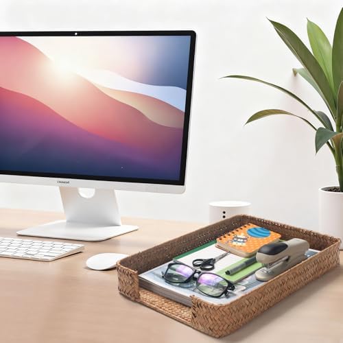 Seagrass Letter Tray for A4 File Woven Desk Tray Organizer for Paper Folder Mail Document Magazine Storage Basket for Office