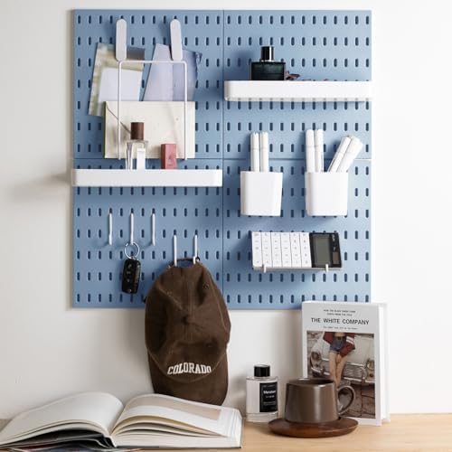 MULSAME Pegboard Combination Kit, Wall Mounted Storage Set with 4 Pegboards & 14 Accessories Hanging, Blue Peg Boards Organizer for Walls Display, Crafts Organization, Kitchen Organizer, 22" x 22"