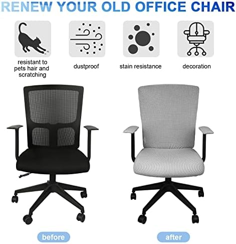 Tatuo 3 Pcs Computer Office Chair Cover Universal Rotating Chair Slipcovers Protector Removable Washable Office Armrest Covers with Zipper for High Back Seat Backrest(L,Waffle,Gray)