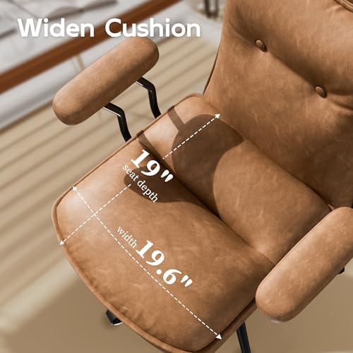 Brown Leather Office Chair with Triple-Layer Seat, Home Desk Chair