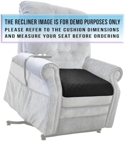 Medium-Soft 20x20x4 Memory Foam Recliner Chair Seat Cushion for Long Sitting - Armchair Pad with Washable Velvety Cover with Waterproof Layer & Non-Slip Base for Seniors & Elderly - Black