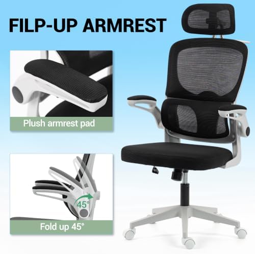 Ergonomic Office Chair with Flip-up Arms & Coat Hanger, Grey