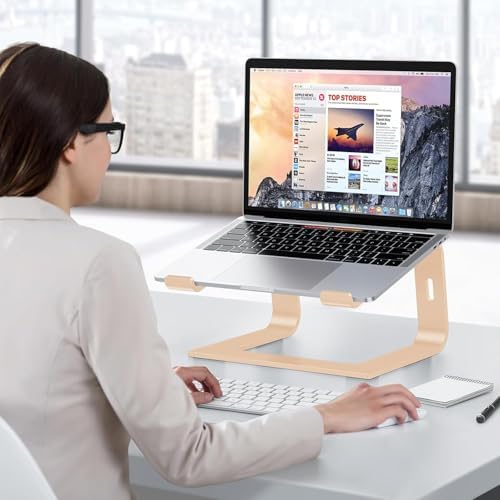 OMOTON Laptop Stand, Detachable Laptop Mount, Aluminum Laptop Holder Stand for Desk, Compatible with MacBook Air/Pro, Dell, HP, Lenovo and All Laptops (11-16 inch), Gold