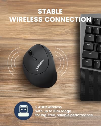 Perixx Perimice-719LRX, Left Handed Wireless Vertical Mouse - Duo Wired and Wireless Charging Feature - Charging Pad Included - Designed for Smaller Hands
