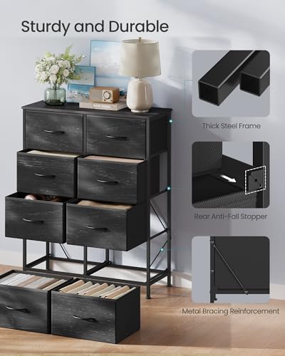 SONGMICS Dresser for Bedroom, Tall Dresser with 8 Fabric Drawers