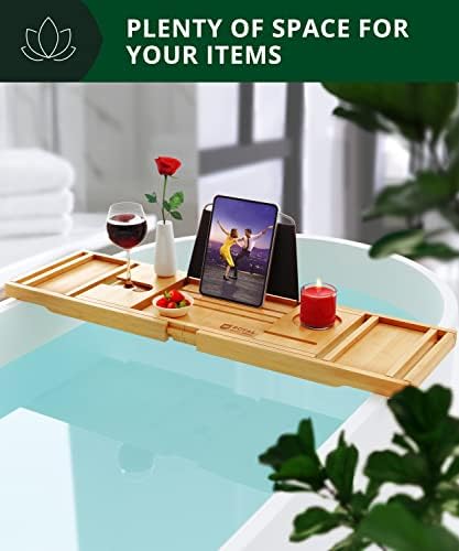 ROYAL CRAFT WOOD Premium Foldable Bathtub Tray Caddy - Wood Bath Tray for Tub, Bamboo Shelf, Expandable Bath Table Trays, Bathtub & Bathroom Accessories for New Home & Mothers, Birthday Gifts for Mom