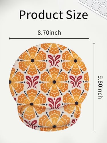 Seorsok Orange Flower Mouse Pad with Gel Wrist Support Mouse Pad,Ergonomic Aesthetic,Comfortable Mousepad for Office Game Work Computer,Pain Relief Mousepad with Non-Slip Silicone Base,Blooming Floral