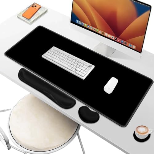 Desk Pad and Keyboard Wrist Rest, Large Mouse Pad + Keyboard Pad+Mouse Wrist Support, Non-Slip Desk Mat Protector for Office, Home 31.5×11.8 Inches Black
