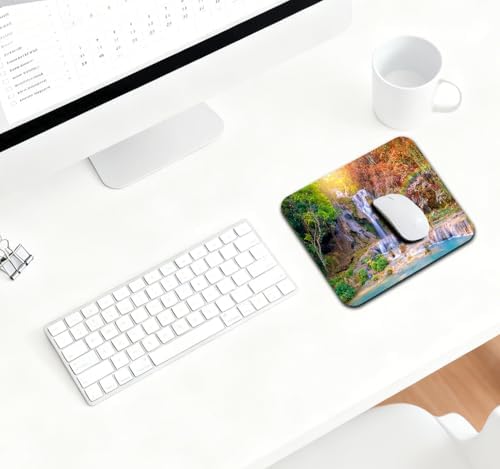 9.5x7.9 Inch Office/Gaming Mouse Pad, Tropical Rainbow Jungle Waterfall Vibrant Sunlit Forest Scenery, Cute Anti-Slip Mat for Desk Decor
