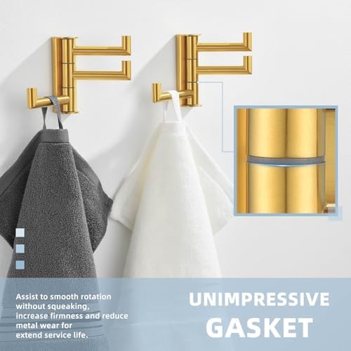 Suyar Brushed Gold Towel Hook, Bathroom Swivel Coat Robe Holder with 3 Arms