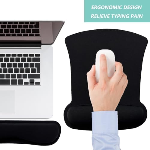 Keyboard Wrist Rest Pad Mouse Pad with Wrist Support Set of 3, Gaming Mousepad with Non-Slip Rubber Base, Ergonomic Memory Foam Mouse Cushion Support for Home Office Laptop Computer, Black