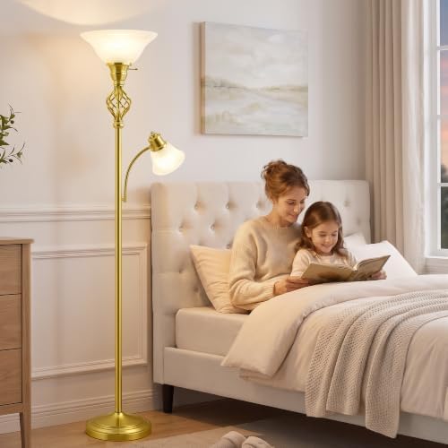 GyroVu Torchiere Floor Lamp for Living Room, LED Standing Reading Light