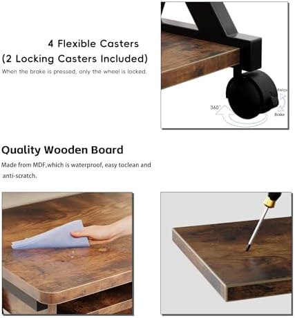 Zenira 24-Inch Small Computer Desk, Z Shape Laptop Desk Cart on Wheels