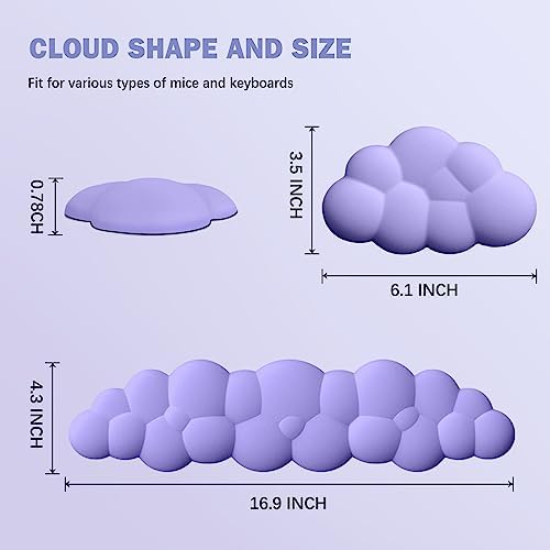 Cloud Keyboard Wrist Rest Pad Set,Enlarge PU Leather Memory Foam Wrist Cushion Support,Easy Typing Pain Relief,Mouse Wrist Rest Pad,Non-Slip Wrist Support for Home, Office, Lavender Purple