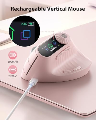 Transformers Vertical Ergonomic Mouse with LED Screen & Knob Control Pink