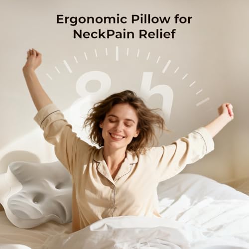Cervical Pillow for Neck and Shoulder, Ergonomic Memory Foam Pillows for Sleeping, Dual Ear Relief Zone Contour Pillow,Support Pillow for Side Back Stomach Sleepers (Gray)
