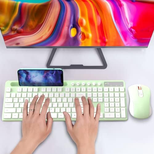 MARVO Wirelss Keyboard and Mouse Combo with Phone Holder, Full-Size, Green