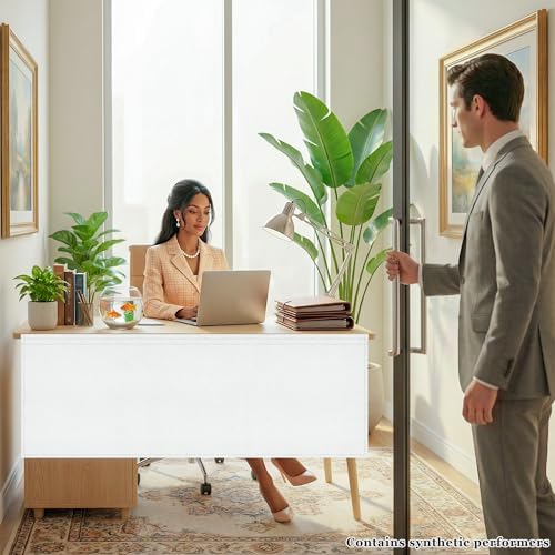 48" Under Desk Privacy Panel White Self-Adhesive Modesty Panel 600D Heavy Duty Desk Skirt Privacy Divider for Office Home or Standing Workstation Concealer Shield