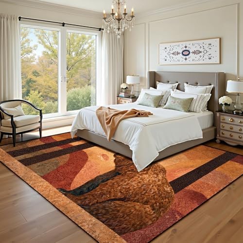 Peaceful Bear Amidst Tall Pines Soft Painted Area Rug Outdoor Patio Rug Play Mat Modern Floor Carpet Non-Slip Home Decor Living Room Kids Bedroom Nursery, 9x12 ft