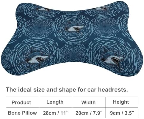 2 Piece Car Seat Neck Pillow Shark Print Memory Foam Cervical Support Cushion for Pain Relief Travel Office