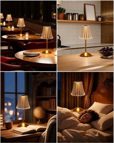 Nusogon Rechargeable Cordless Table Lamp, Gold Touch Crystal Desk Lamp