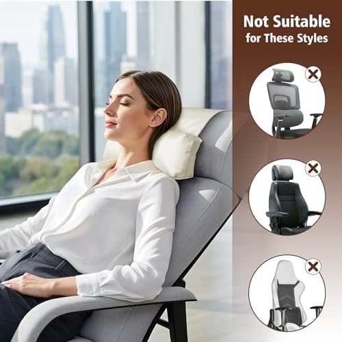 WdFour Velvet Neck & Head Pillow for Recliner Chair, Small Ergonomic Cervical Support Pillow for Home, Office and Travel, Non-Slip Cushion for Tension Relief & Shoulder Comfort (Ivory)
