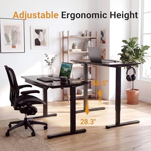 YDN Glass Standing Desk with Drawers 35x20 Inch Black