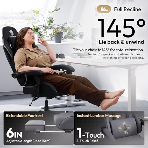 Dowinx Big and Tall Gaming Chair Fabric with Footrest Pocket Spring Cushion for Home Office, High Back Recliner Height Adjustable Ergonomic Comfy Cloth Computer Desk Chair, Grey