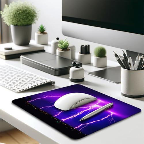 Radiant Purple Lightning Mouse Pad, Bolt Illuminating Scene Desk Mat