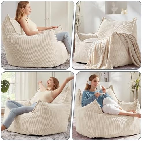 EBENCHICO Giant Bean Bag Chair for Adults, Corduroy Large Bean Bag Chairs for Teens with Armrests, Comfy Adult BeanBag Chair Sofa Couch with Filler Included for Bedroom Living Room