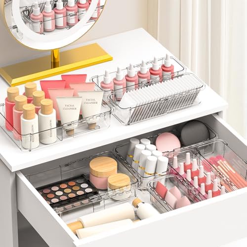 DILIBRA 12 Pcs Clear Extendable Drawer Organizer, Adjustable Drawer Storage