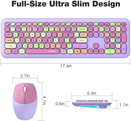 MOFII Wireless Keyboard and Mouse Combo, 2.4G Silent Cordless Slim Full Size Keyboard and Ergonomic Mice Set for Laptop, Desktop, MacBook, PC - Purple Colorful