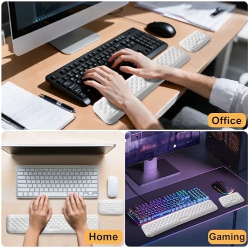 Keyboard Wrist Rest Mouse Wrist Support, Memory Foam Wrist Rest Pad for Computer Laptop, Ergonomic Wrist Cushion Support for Typing Pain Relief, Gaming Home Office, White
