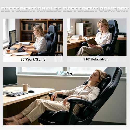 J.M.-Deco Gaming Chair Office Chair-Big and Tall Office Ergonomic Chair with Foot Rest - Comfy Desk Chair with Lumbar Support,Black and Red