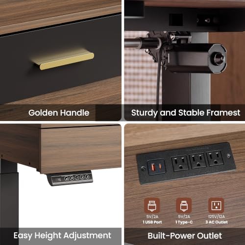 60" Standing Desk with 5 Drawers, Electric Adjustable Home Office Desk