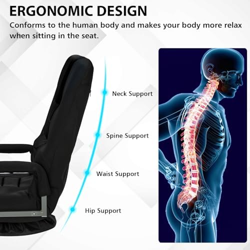 Swivel Gaming Chair Multipurpose Floor Gaming Chair for Gaming, TV, Reading w/6 Adjustable Postion Backrest, Armrest Lumbar Support & for Adults, Black