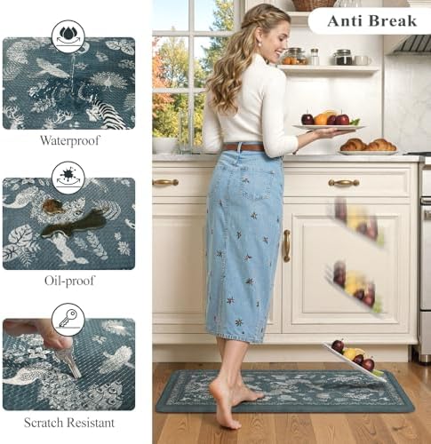 LEEVAN Anti Fatigue Kitchen Mats for Floor, Cushioned Kitchen Mat Set 2PCS
