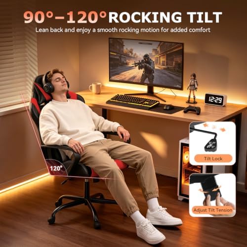 BestOffice Ergonomic Gaming Chair for Adults, Video Game Chair, Red