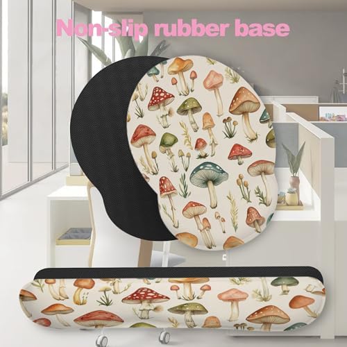 Retro Mushrooms Ergonomic Wrist Support Keyboard Mouse Wrist Rest Set, Computer Office Comfortable Wrist Rest for Mouse Easy Typing