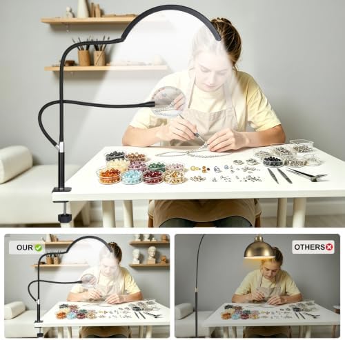 Half Moon Desk Lash Light with 4X Magnifier, 2-in-1 Dual Arm Gooseneck Clamp Lamp for Eyelash Extension, Shadow-Free Esthetician Light, Adjustable Color & Brightness for Tattoo, Sewing, Crafts