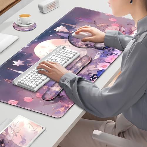 Large Desk Mat, Gaming Mouse Pad Desk Pad, Mousepad + Keyboard Wrist Rest