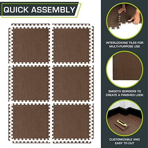 ProsourceFit Exercise Puzzle Mat 1/2-inch, EVA Interlocking Foam Floor Tiles for Home Gym, Workout Equipment, Kids Play Areas, Brown, 24 Sq Ft - 6 Tiles