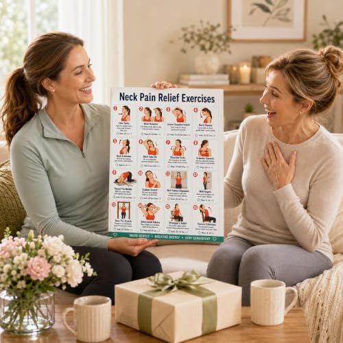 Neck Pain Relief Exercises Poster | 16 Guided Neck & Shoulder Stretch Exercise Chart for Posture, Mobility & Flexibility | Easy Home Workout & Daily Stretching Guide | Thoughtful Wellness Gift, 12 x 16 Inch Unframed