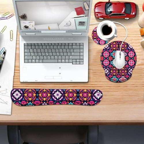 Keyboard Wrist Rest and Mouse Pad Wrist Support Set with Coaster,Ergonomic Mouse Pad,Comfortable for Easy Typing, Pain Relief,Memory Foam Keyboard Pad Set for Laptop Mac,Colorful Mandala