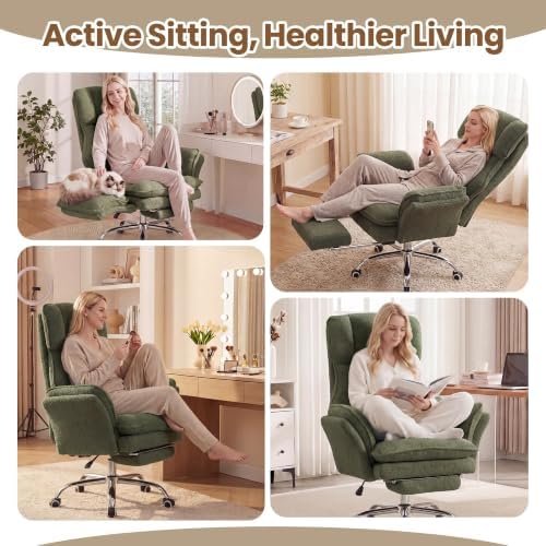 Big and Tall Office Chair with Flip Arms and Footrest, Teddy Criss Cross Legged Home Office Desk Chair with Pet Seat, Comfy Reclining Computer Gaming Chair, Green