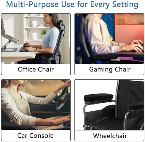 Office Chair Armrest Covers – Memory Foam Armrest Pads Ergonomic Forearm Support Pillow with Non-Slip Cushion for Office Chairs Gaming Chairs Wheelchairs (Black, Set of 2)