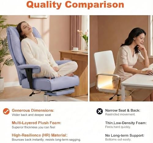 EXCEBET Big and Tall Office Chair 400lbs Wide Seat, Leather High Back Executive Office Chair with Foot Rest, Ergonomic Chairs Lumbar Support for Lower Back Pain Relief (Light Purple)