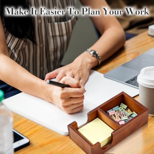 SUPERFINDINGS 8Pcs Wooden Sticky Note Holder 2-in-1 Desk Organizer Set 3 x 3 Inch Memo Storage Box Paper Clip Storages Memo Pad Holder Dispenser Organizer for School Office Home Desk Supplies