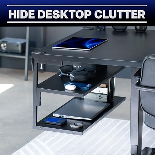 VIVO Black Clamp-on 30 inch 2-Tier Desk Shelf, STAND-SHELF30C